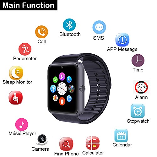 Smartwatch Android, Willful Smart Watch Telefono con SIM Card Slot Fotocamera OLED Orologio Fitness Sport Android Wear Pedometro Bluetooth per Donna Uomo Bambini per iPhone Samsung Sony Android iOS Smartphone ( Contapassi, Calorie, Distanza, Sonno, Notifica Chiamata e SMS, Notifica APP (Facebook, WhatsAPP...), Controllo Remoto Fotocamera e Musica, Promemoria Sedentaria, Allarme, Calcolatrice, Calendario, Registrazione, Anti-Smarrimento, Trova il Telefono )