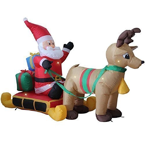 1.8m Santa Single Reindeer Sledge Sleigh Self Inflating Inflatable Electric Blow Up Giant Large Outdoor Garden Christmas Xmas Figure Statue