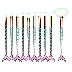 Womens & Girls SMWF 10 Multicolour Mermaid Makeup Brushes Set- (Pack of 10)