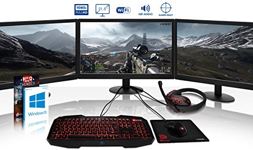 VIBOX Killstreak GS460-152 Komplett-PC Paket Gaming PC – 4,0GHz AMD FX Quad-Core Prozessor, Geforce GTX 1060, leistungsfähig, Desktop Gamer Computer mit Spielgutschein, 3x Dreifach 22″ Monitor, Gamer Tastatur & Mouse, Windows 10, Rot Innenbeleuchtung, lebenslange Garantie* (3,8GHz (4,0GHz Turbo) Superschneller AMD FX 4300 Quad-Core Prozessor CPU, Nvidia GeForce GTX 1060 3GB Grafikkarte, 16GB DDR3 1600MHz RAM, 1TB HDD Festplatte, 85+ Netzteil, F3 Rot Gehäuse, AM3+ Mainboard) - 2