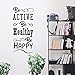 Produktbild Dozili Wandaufkleber Be Active Be Healthy Be Happy - inspirierendes Fitnessstudio-Zitat - 101,6 x 45,7 cm - motivierende Lebens-Zitate - Vinyl-Aufkleber - Schlafzimmer-Wand-Dekoration - Wohnzimmer