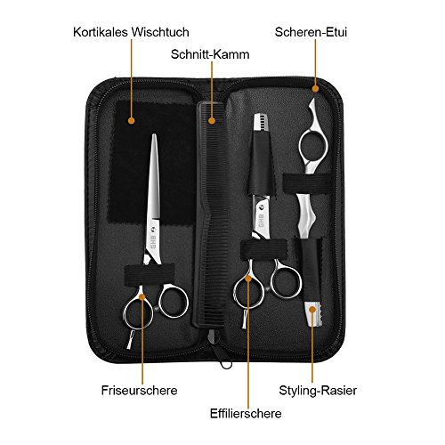 GHB 4er Haarscheren Set Friseurschere Effilierschere für Profi Friseure und Privat aus Edelstahl mit Kästchen 6 Zoll - 2