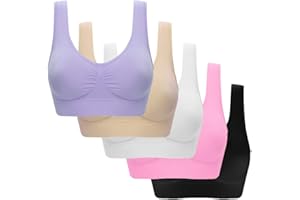 LUCKME 5PC Women Sports Bra for Large Breasts Ultra-Thin Full Cup Yoga Bra Solid New Seamless Sports Style Crop Tops Vest Comfort Stretch Bras Shapewear