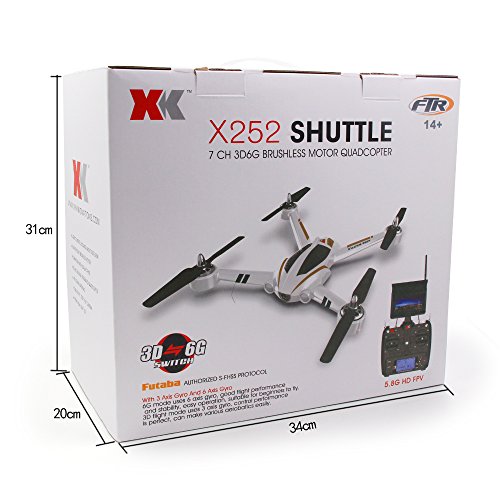 XK X252 5.8G FPV 7CH 6-Axis Gyro Drone RC Quadcopter RTF 1804 Brushless Motor, with 720P Camera -Black