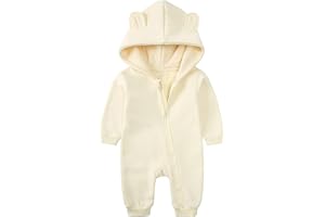 Alunsito Newborn Baby Boys Girls Romper One Piece Long Sleeves Bear Ear Hoodie Jumpsuit Infant Spring Fall Bodysuit