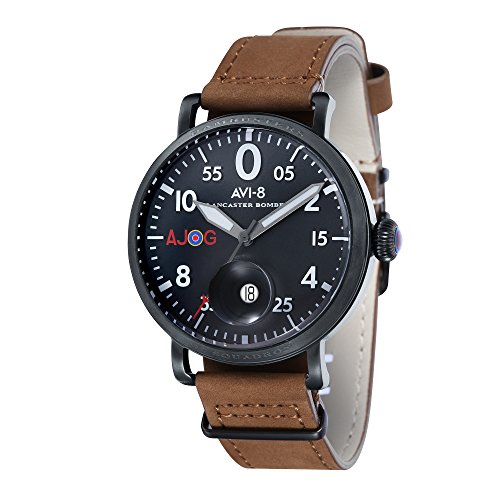 AVI-8 Men's Lancaster Bomber Special Edition Quartz Watch with Black Dial and Brown Leather Strap AV-4049-03