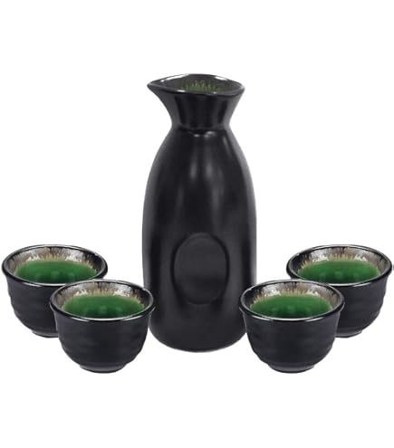 PUNNIO Seramik Sake Seti, 5 Adet Japon Saki Seti, 1 Sake Sürahi 4