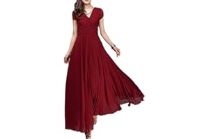 Minetom Abito Donna Lunga Vestito da Cocktail da Sera Elegante Damigella d'Onore Linea Ad A Stile Chiffon Scollo A V Manica Corta Abito