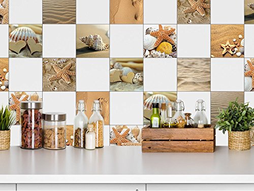 Graz Design® Fliesen zum Aufkleben Badezimmer Wandfliesen Sand Strand Meer Seestern Urlaub (15x15cm // Set 10 Stück) - 2