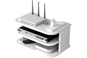 HGGZEG Caja de almacenamiento para enrutador WiFi 3 Estantes flotantes TV Set-Top Rack, montado en la pared Multi-capa de gestión de cables Estante de almacenamiento para decoración de pared (jl04,blanco)