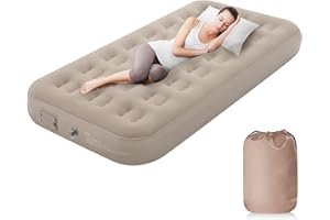 KITXEDAS Single Air Bed, NO Socket Needed-JUST One-click, Self Inflating Mattress Single Air Bed with Built in Pump Airbed Mattress Inflatable Beds Guest Blow up Mattresses for Camping/Home 190x98x25cm