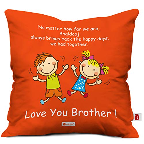 Bhaidooj Happy Diwali Gift Brother Sister Bringing Back Happy Days 12X12 Printed PolySatin, Fibre Cushion Festive Memories Diwali Christmas Birthday Anniversary Everyday Gift