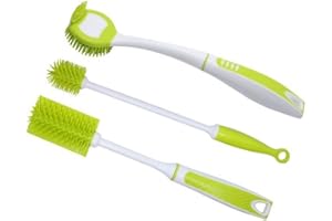 HomeFairy Set di 3 Spazzola di Bottiglia, Spazzole da Cucina Spazzola di Pulizia in Silicone per Biberon, Piatti, Tazze, Bottiglie Sport, Pentole e Padelle, Manico Lungo