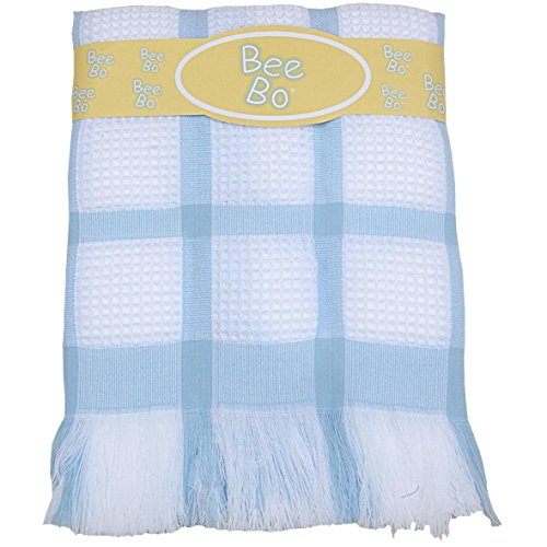 BabyPrem Baby Large Soft White Acrylic Check Shawl Blanket 122 x 122cm BLUE