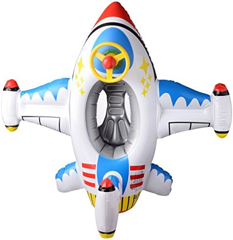 zhengenevolent Inflatable Baby Swimming Ring,Inflatable Airplane Seat Boat,25mm Thickness PVC,Design with Steering Wheel,for Age 1-6 Years Old size 90*100cm (Multicolor)