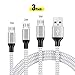 Price comparison product image Micro USB Cable android (3-Pack/ 10ft + 6.5ft + 3.3ft), High Speed Charging Nylon Braided Data Cable for Samsung S7 J7,Huawei P Smart Y7,Nokia 3,Xiaomi Sony Z5,LG Q6 K8,SJCAM Camera - Silver Gray