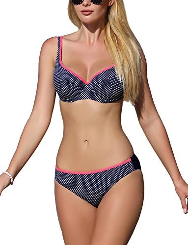 Ewlon Underwired Polka Dot Push Up Bikini Set D.8153, Dark Blue-White,38E/16