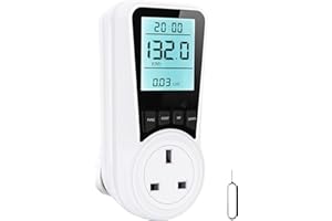 Electricity Usage Monitor, Besvic Energy Monitor with Backlight LCD Display, 7 Monitoring Modes Power Meter, Voltage Amps Wattage KWH Consumption Monitor, 2900W/13A Overload Protection, UK Plug