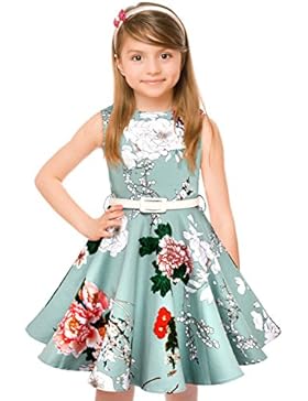 Maedchen 1950er Vintage Retro Baumwolle Kleid Hepburn Stil Kleid Blumen Kleid Tupfen Kleid