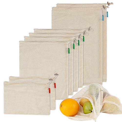 Dohomai [8 Piezas] Bolsa de Producción Reutilizable, Bolsas de Malla Ecológicas Reutilizables, Bolsas de Algodón para Frutas y Verduras, Juguetes, Lavable y Libre de BPA, 3 Tamaños (2*S, 4*M, 2*L)