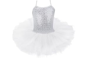Freebily Vestito Tutu Bambina Ballerina Costume Danza Paillettes Principessa Abito Asimmetrico Corto Dancewear Vestiti Ballo Latino Bambina Abito Pattinaggio Artistico