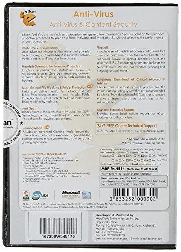 eScan Antivirus with Total Protection - 1 PC, 1 Year (CD) Buy eScan Antivirus with Total Protection - 1 PC, 1 Year (CD) from Amazon.in!
