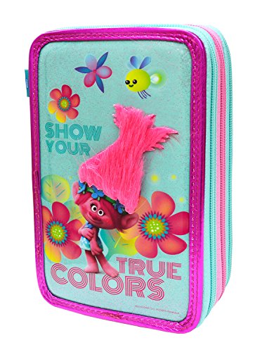 Trolls - Estuche de 3 pisos deluxe con pelo (CIFE 40363)