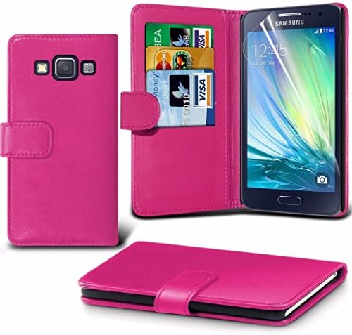 Spyrox - Samsung Galaxy A7 ( 2017 ) faux leather stand wallet case with LCD screen protector guard - Pink