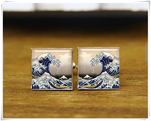 Great Kanagawa Wave cufflinks, custom wedding square cuff links
