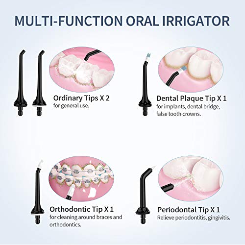 Liberex Hydropulseur Jet Dentaire Électrique avec 5 Buses Différentes- Irrigateur Buccal Oral Sans Fil Professionnel, Réservoir d'Eau de 300ML, 3 Modes, Étanche IPX7, Convient pour Detartrage Dentaire