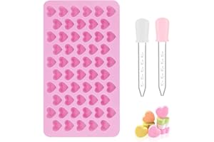 XURJUMI Moule en Silicone en Forme de Cœur+2 Liquide Droppers, Moule à Chocolat Réutilisables avec 55 Cavité Mini Moule en Silicone Antiadhésif avec Compte-Gouttes pour Chocolat Bonbon Gâteau Saint-Valentin