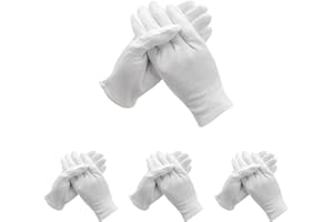 JUGHIGH 4 Pairs White Cotton Gloves for Dry Hands Eczema 100% Cotton Moisturising Soft Elastic Skincare Working Breathable Machine Washable Cloth Gloves for Womens Mens and Ladies One Size Fits Most