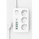 Akım Korumalı 3&rsquo;l&uuml; Priz &ndash; 2&times;USB-C + 4&times;USB-A Hızlı Şarj, 2m Kablo, &Ccedil;ocuk Korumalı &Ccedil;oklu Priz