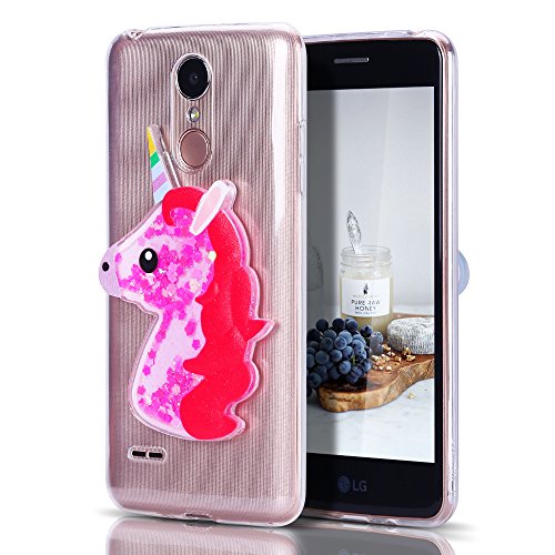 Funda LG K4 2017  Caselover 3D Bling Silicona TPU Unicornio Carcasas para LG K4 2017 Glitter L  quido Arena Movediza Protecci  n Caso Sparkle Brillar Cristal Tapa Case Suave Transparente Claro Bumper Cover Anti Ara  azos Choque Absorci  n Cubierta Caja  5 0 pulgadas  - Rosa roja