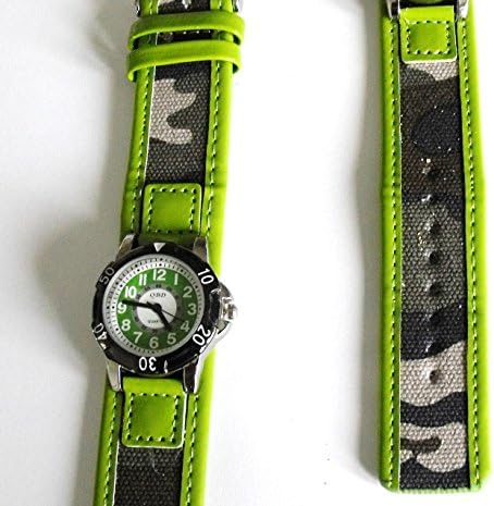 Boys Green Army Watch - 14-18cm Camoflague Strap - Easy Read Time Teacher Face