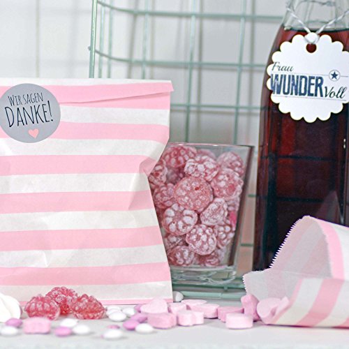 25 Frau Wundervoll Papiertüten / Geschenktüten / Candy Paper Bags – rosa mit horizontalen Streifen – - 3