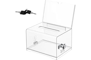 AGHOER Spendenbox Abschließbar, Empfohlene Box, Acrylspendenbox, Wahlurne Transparent mit Schlüssel Schloss, mit Aufkleber, für Visitenkarten, Abstimmungen, Gewinnspiele