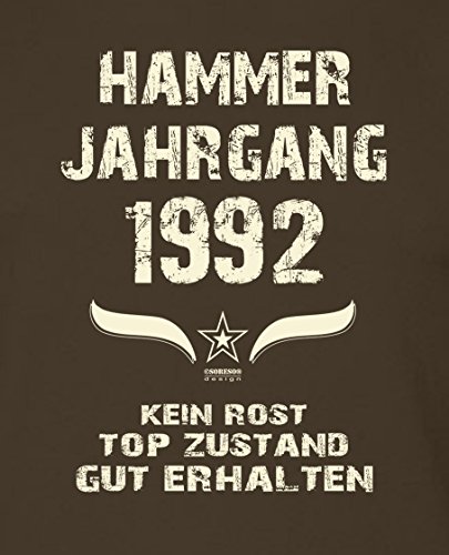 Geschenk 25. Geburtstag :-: Geschenk Idee Geburtstags Deko-Kissen Sofakissen Dekokissen Jahreszahl Aufdruck :-: Hammer Jahrgang 1992 :-: Größe: 40x40cm & Geburtstags-Urkunde Farbe: braun - 2