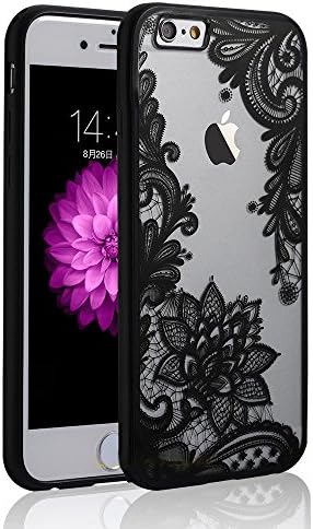 LLZ.COQUE for iPhone 5 iPhone 5S iPhone SE Case Floral Lace Pattern Crystal Clear Shockproof Girls Hard PC Back Soft Flexible TPU Silicone Rubber Bumper Protective Cover Case Black