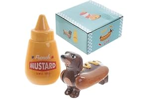 Puckator Ensemble Salière & Poivrière Fast Food - Hot Dog Teckel Chien Saucisse Moutarde, Unique