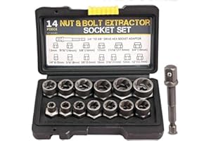 LSDZHK 14 PCS Bolt Extractor Set, Impact Bolt & Nut Remover Socket Tool, Stripped Lug Nut Remover, Extraction Socket Set for Damaged, Frozen, Studs, Rusted, Rounded-Off Bolts & Nuts Screws (One Size 14PCS)