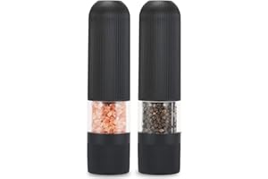 Braoses Pfeffermühle Elektrische Salzmühle Gewürzmühle mit Licht Keramikmahlwerk 2er Set Einstellbare Feinheit Salz und Pfeffer Mühle Batteriebetrieben Schwarz