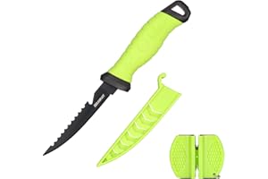 Seaknight Angelmesser 5" 7" 9" Rasiermesser scharfe Edelstahlklinge Filetmesser Rutschfester Gummigriff inklusive Schutzscheide und Schärfer (5")