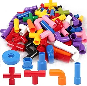 PULSBERY Plastic Big Size Pipe Shape Building Blocks Game Toy Set for 3-8 Years Old Kids Boys & Girls,Random Color,85 Piece (Pipe Shape Block Toys) 85 Piece