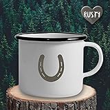  The Manufacture Hufeisen Glück Pferd Emaille Becher Tasse als Geschenk, weiß Geburtstag