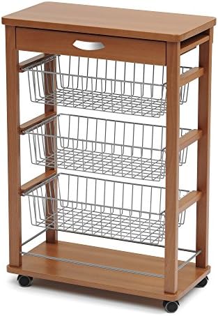 Arredamenti Italia AR_IT - 530 RAIKON Kitchen Trolley Serving Cart with Storage Drawers Shelves Metal , finishing cherry wood.