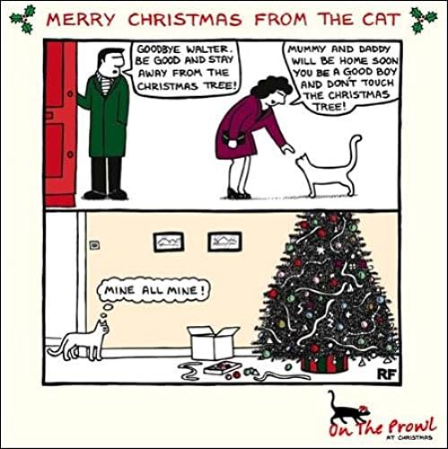 On The Prowl Merry Christmas From The Cat Cartoon Cat Humour Christmas Card