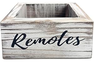 WuJiLiving Rustic Wooden Remote Control Holder box, Wood Desk Organiser Storage Box, Remote Control Caddy (RusticWhite)