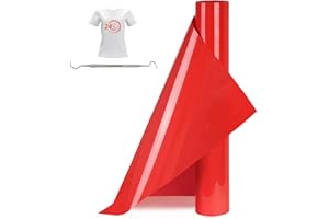 Bocguy Rouleau Vinyle Thermocollant Rouge pour Tissus 30,5 CM X 377 CM avec Outil Désherber, Flex Thermocollant pour Tissus, Cricut et Découpe Silhouette (Rouge)