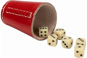 GICO Qualitäts Würfelbecher (echt Leder) Standard (9 cm) ROT mit 6 Würfeln - 5903